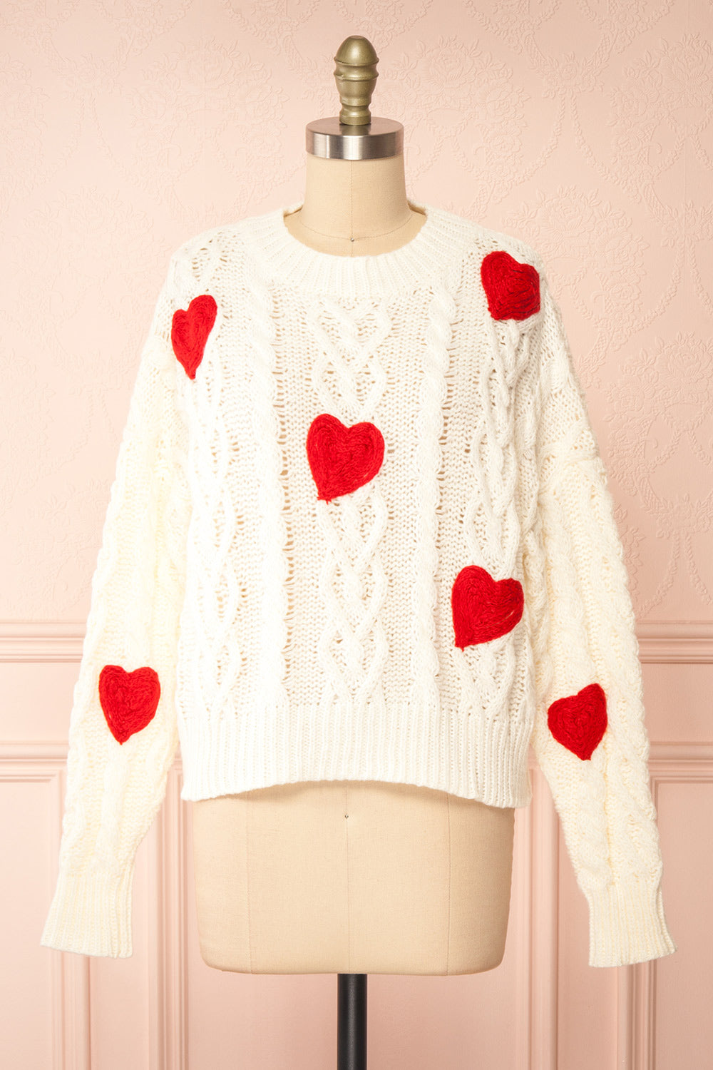 Bihotza Knit Sweater w/ Red Hearts | Boutique 1861 front view