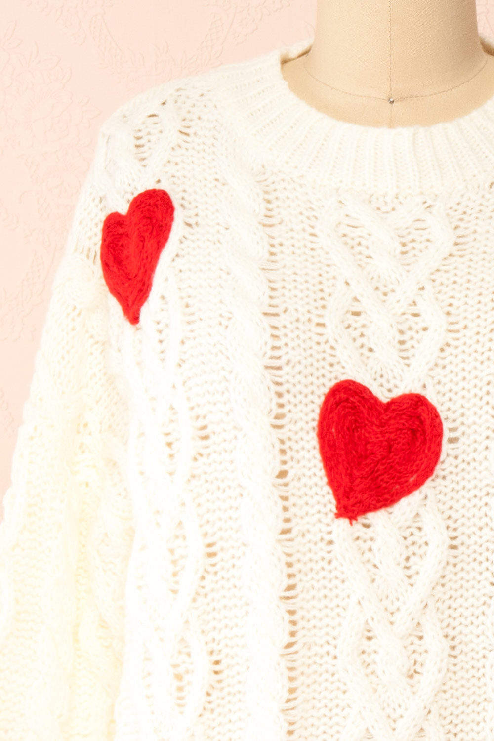 Bihotza Knit Sweater w/ Red Hearts | Boutique 1861  front