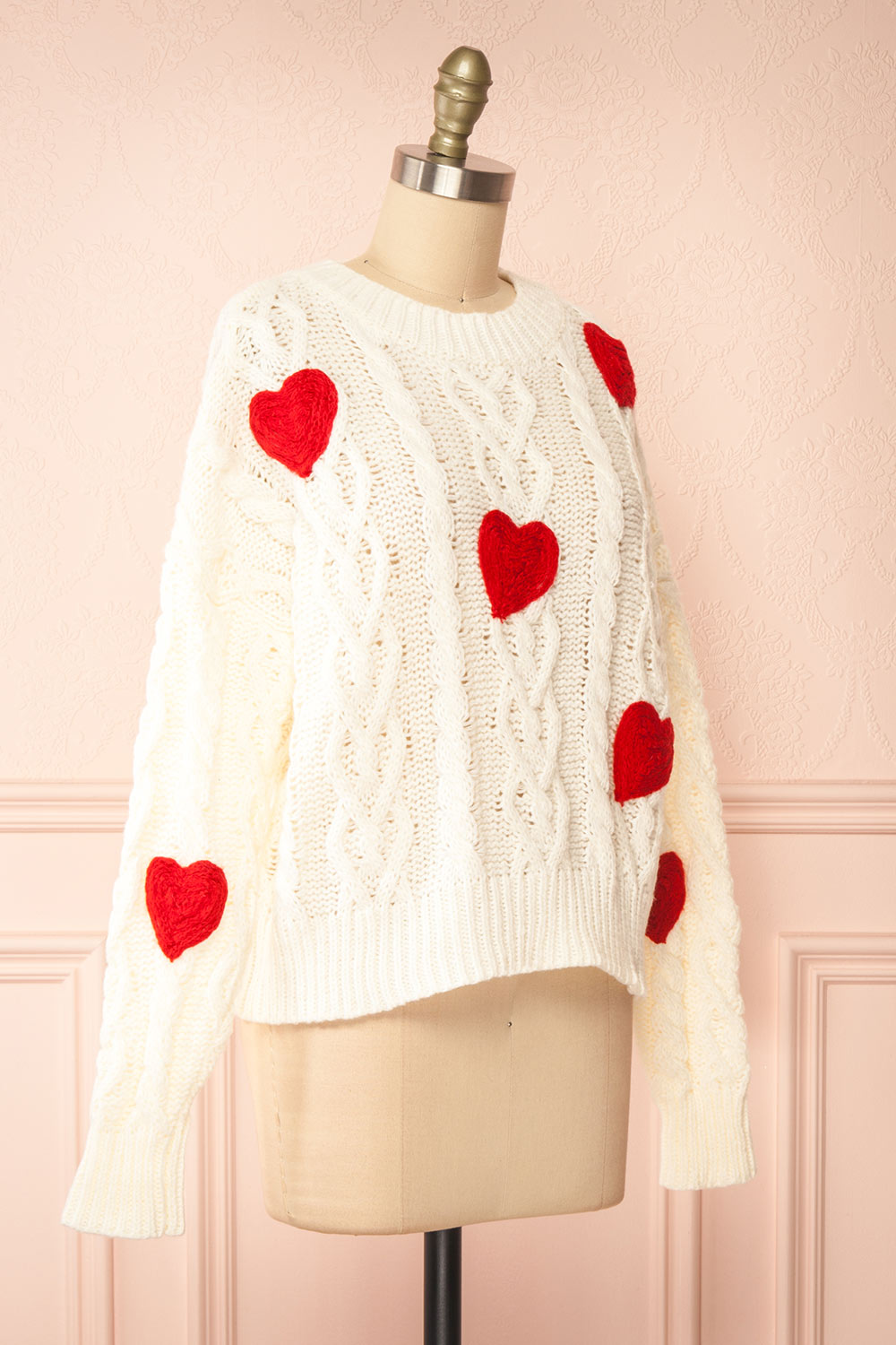 Bihotza Knit Sweater w/ Red Hearts | Boutique 1861  side view