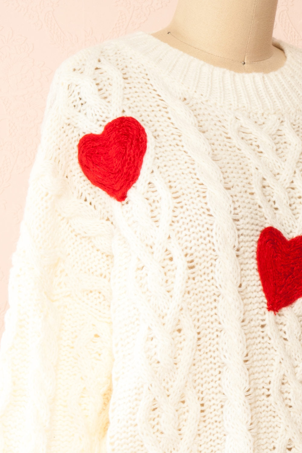 Bihotza Knit Sweater w/ Red Hearts | Boutique 1861  side