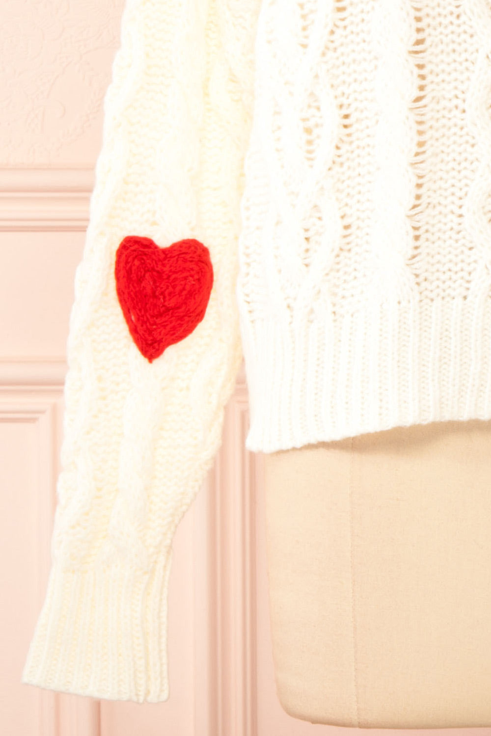 Bihotza Knit Sweater w/ Red Hearts | Boutique 1861 sleeve