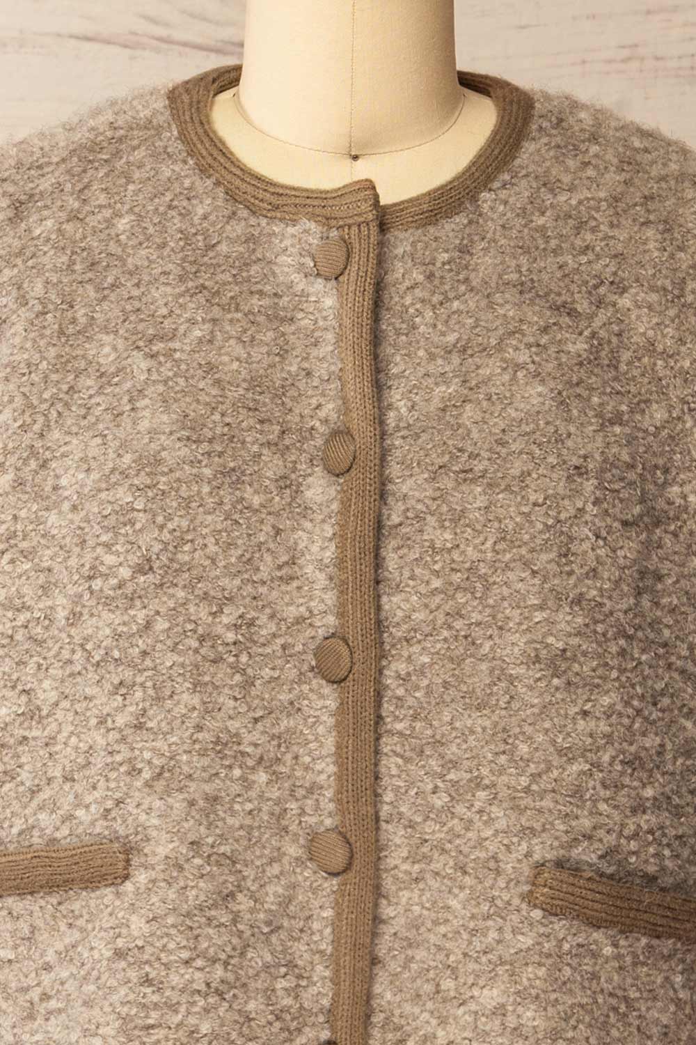 Bikaner Short Fuzzy Brown Cardigan | La petite garçonne front close-up