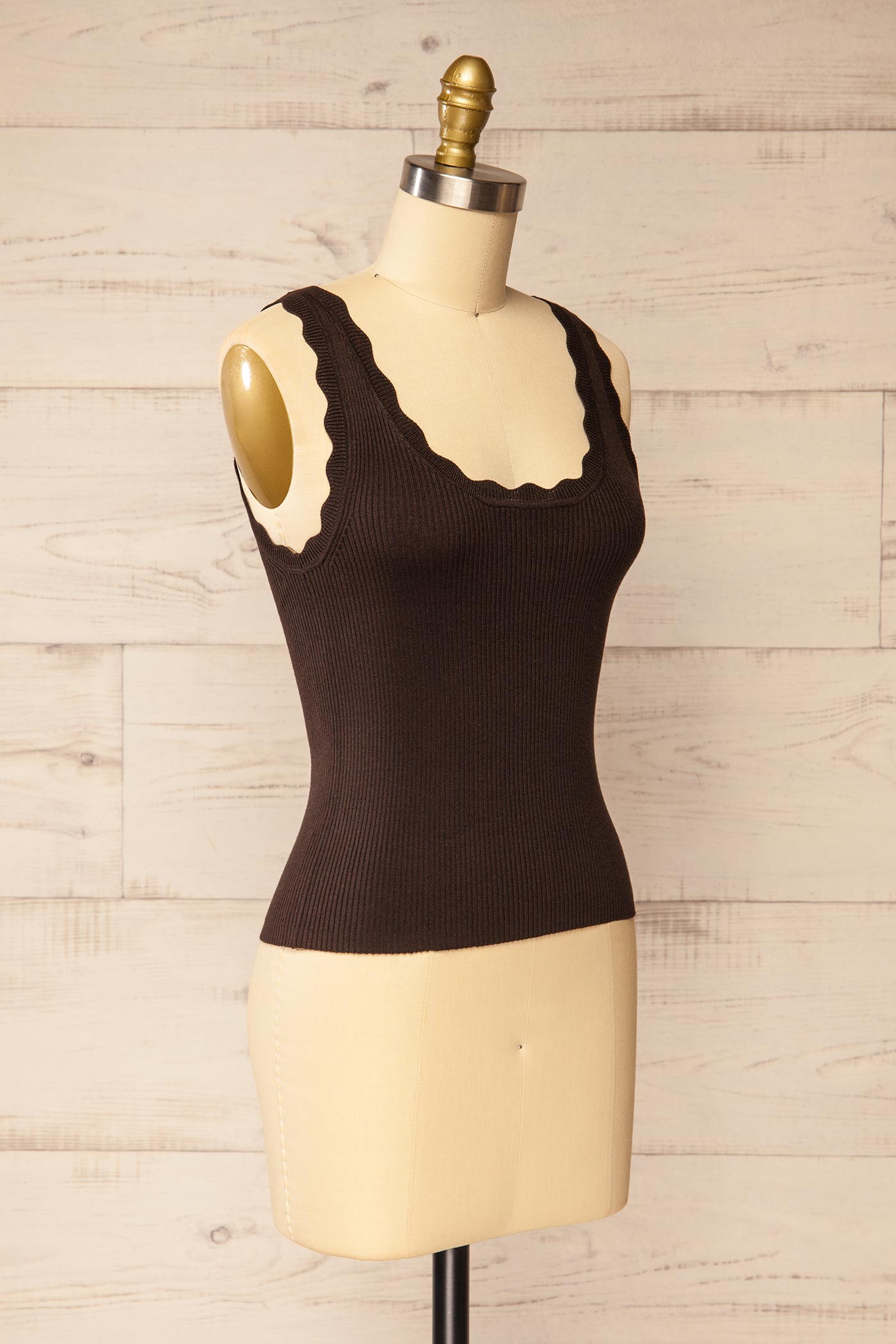 Biloela Brown Knit Tank Top with Scalloped Trim | La petite garçonne side