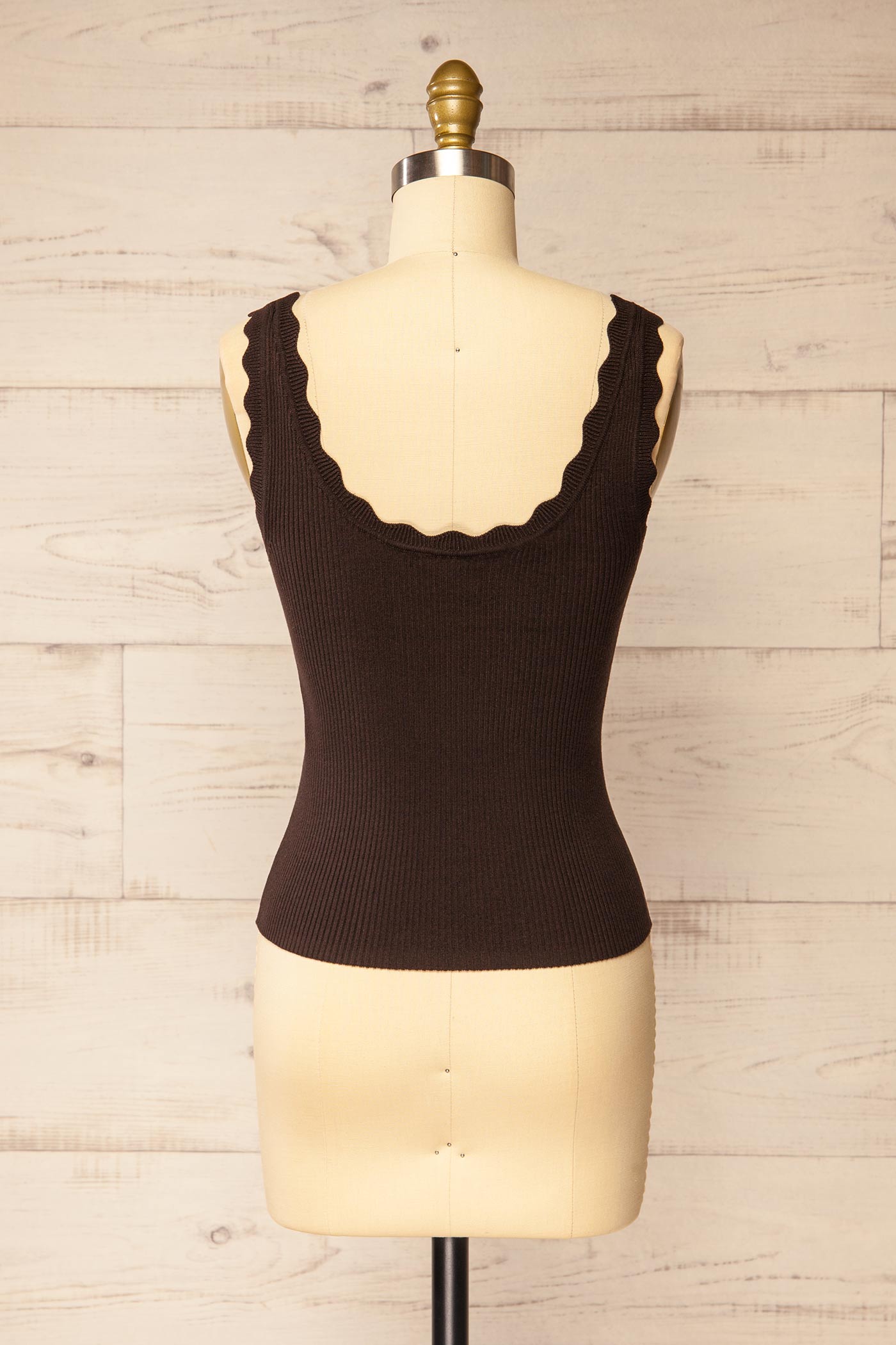 Biloela Brown Knit Tank Top with Scalloped Trim | La petite garçonne back