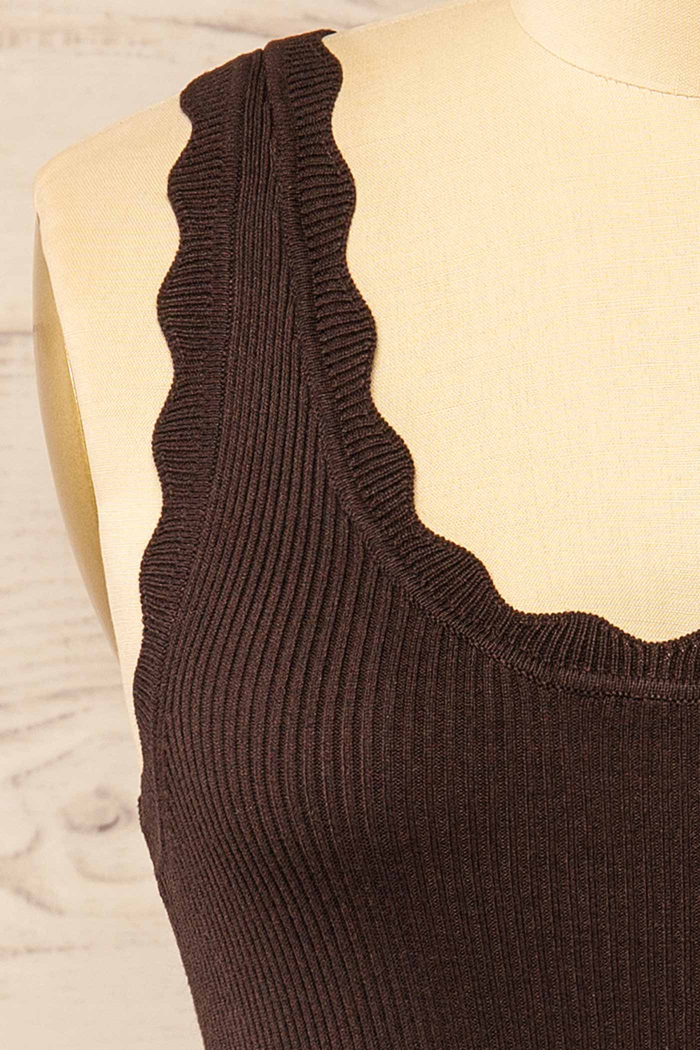 Biloela Brown Knit Tank Top with Scalloped Trim | La petite garçonne fabric 