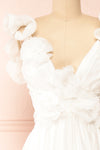 Binette Long White Dress w/ 3D Flowers | Boutique 1861  front
