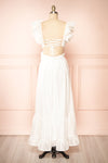 Binette Long White Dress w/ 3D Flowers | Boutique 1861 back view