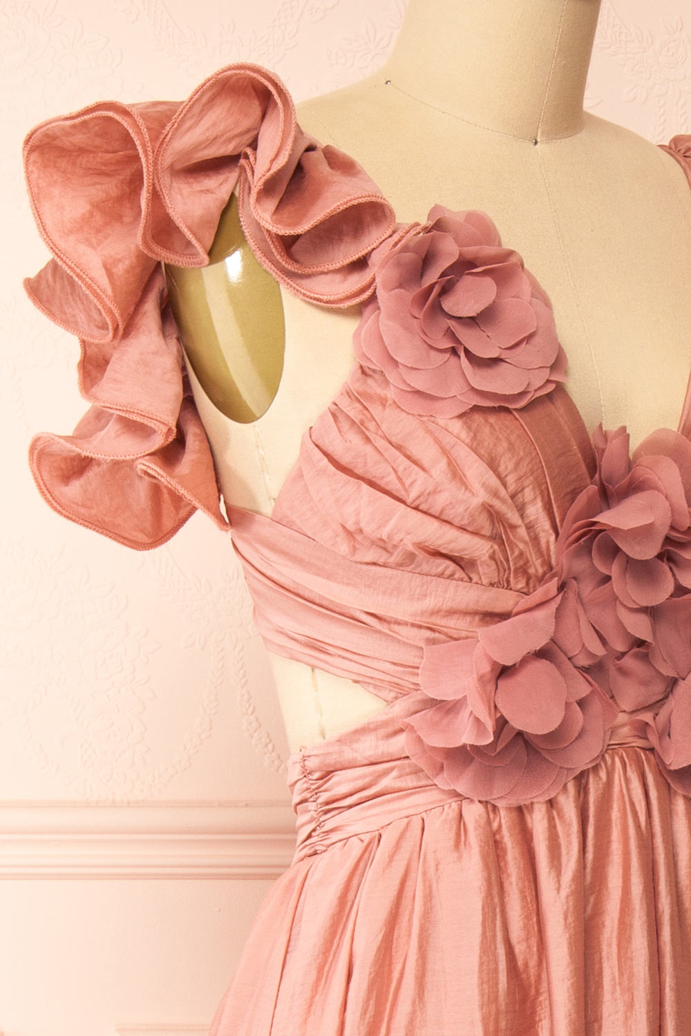Binnie Long Pink Dress w/ 3D Flowers | Boutique 1861 side