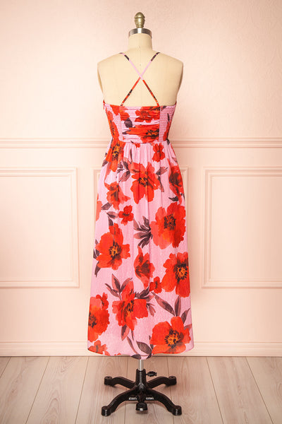 Bloomia Pink Floral A-Line Midi Dress | Boutique 1861 back view