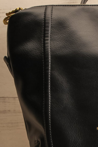 Blossum Black Recycled Vegan Leather Backpack | La petite garçonne front close-up