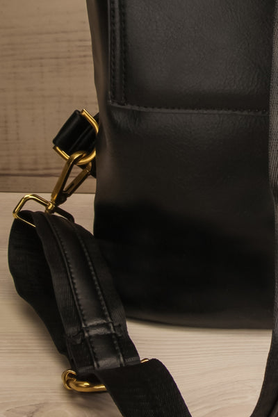 Blossum Black Recycled Vegan Leather Backpack | La petite garçonne strap close-up