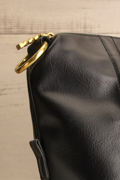 Blossum Black Recycled Vegan Leather Backpack | La petite garçonne side close-up