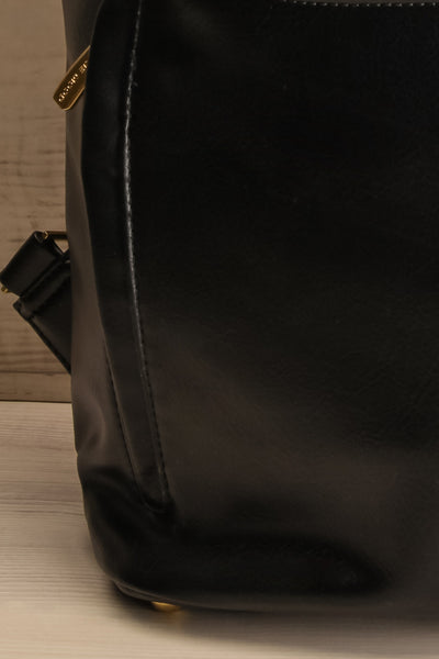 Blossum Black Recycled Vegan Leather Backpack | La petite garçonne front bottom close-up