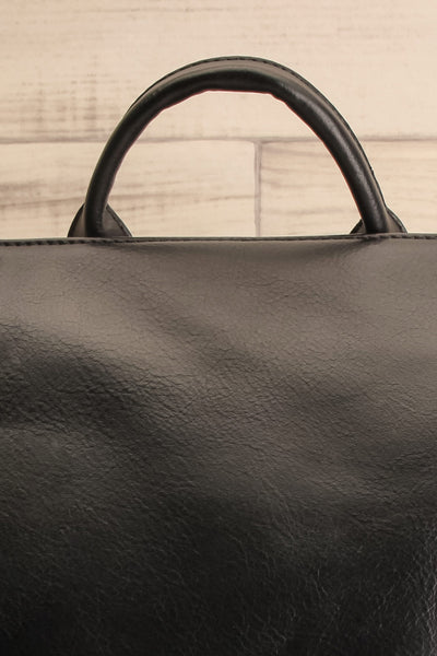 Blossum Black Recycled Vegan Leather Backpack | La petite garçonne handle close-up