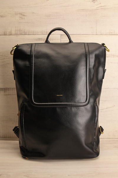 Blossum Black Recycled Vegan Leather Backpack | La petite garçonne large front