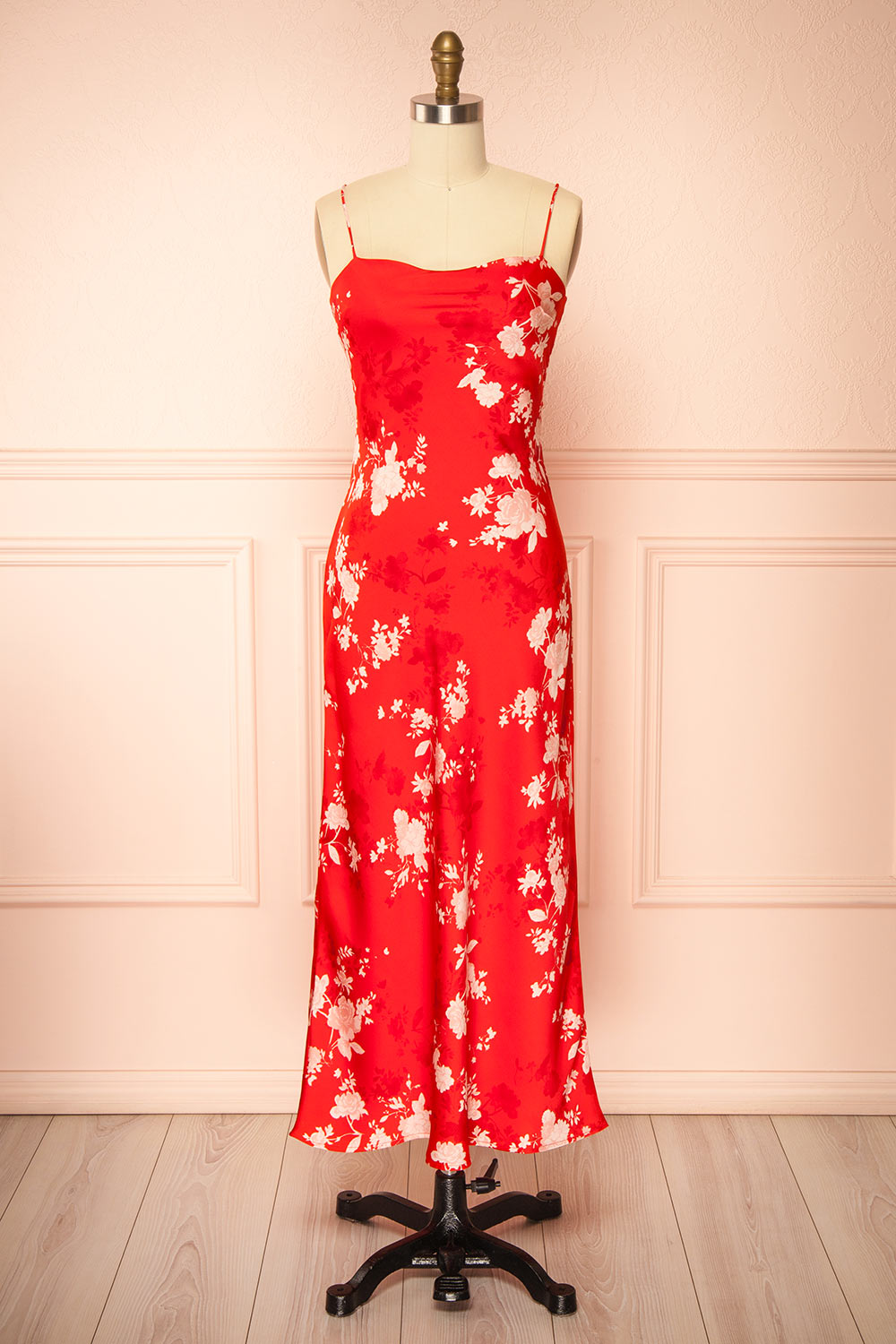 Bobbi Red Floral Fitted Midi Dress | Boutique 1861 front view