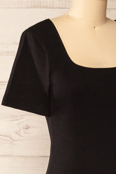 Bogota Black Short Sleeve Midi Dress | La petite garçonne side close-up