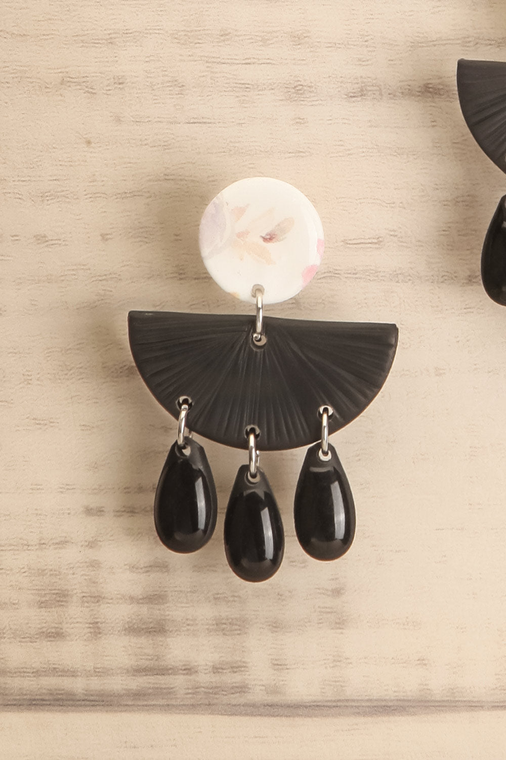 Boheme Black Textured Half-Moon Pendant Earrings | La petite garçonne close-up