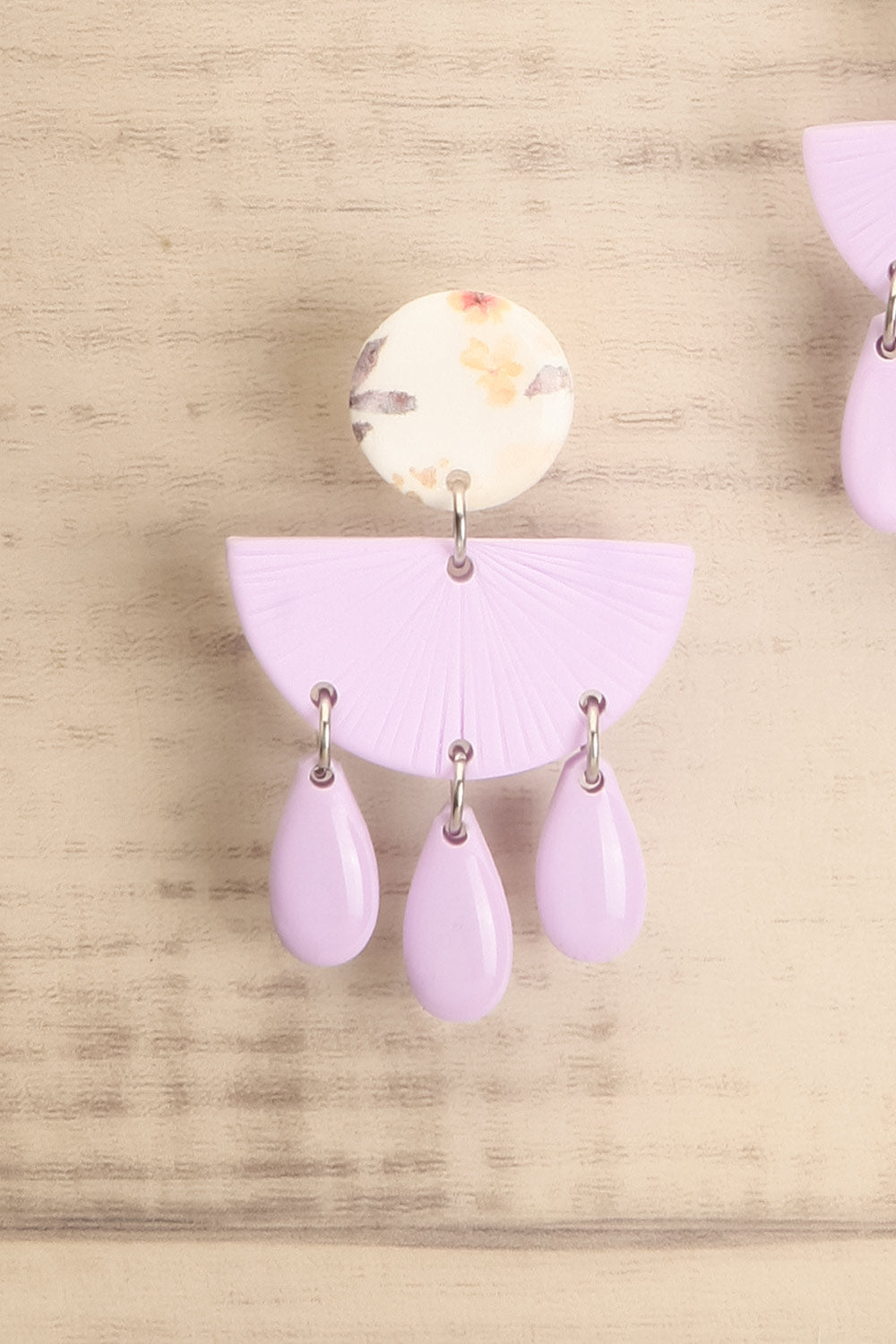 Boheme Lilac Textured Half-Moon Pendant Earrings | La petite garçonne close-up