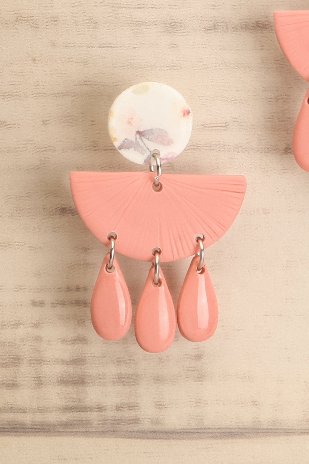 Boheme Pink Textured Half-Moon Pendant Earrings | La petite garçonne close-up