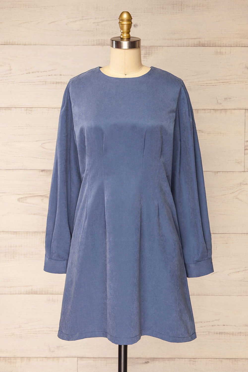 Bohrin Blue Long-Sleeved Short Dress | La petite garçonne  front view