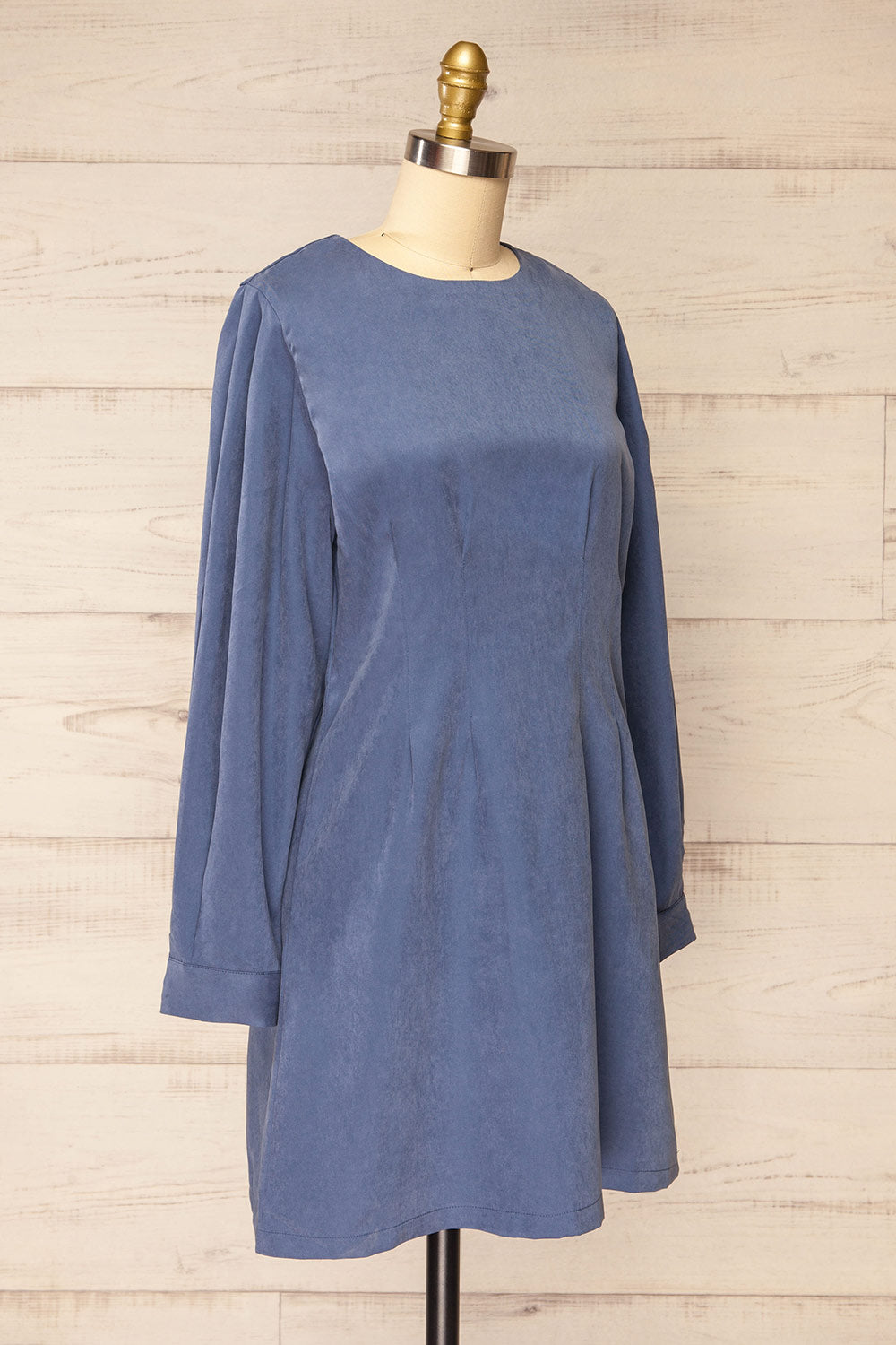 Bohrin Blue Long-Sleeved Short Dress | La petite garçonne  side view