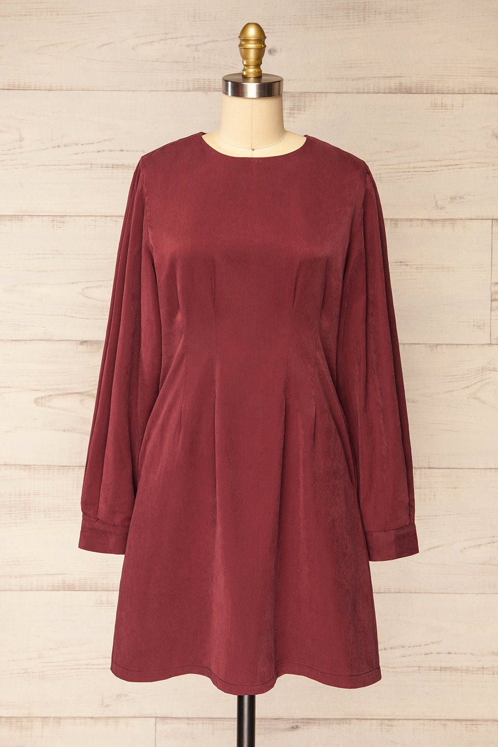 Bohrin Burgundy Long-Sleeved Short Dress | La petite garçonne front view