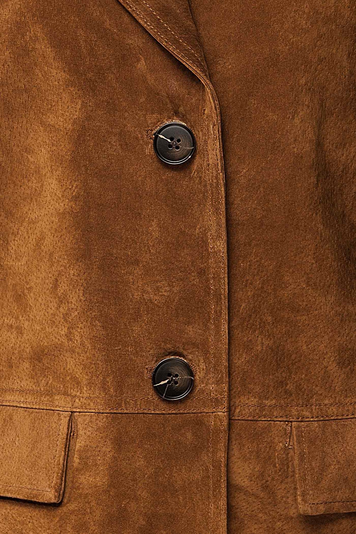 fabric view of Bonifacio Brown Suede Tailored Blazer Jacket at La petite garçonne