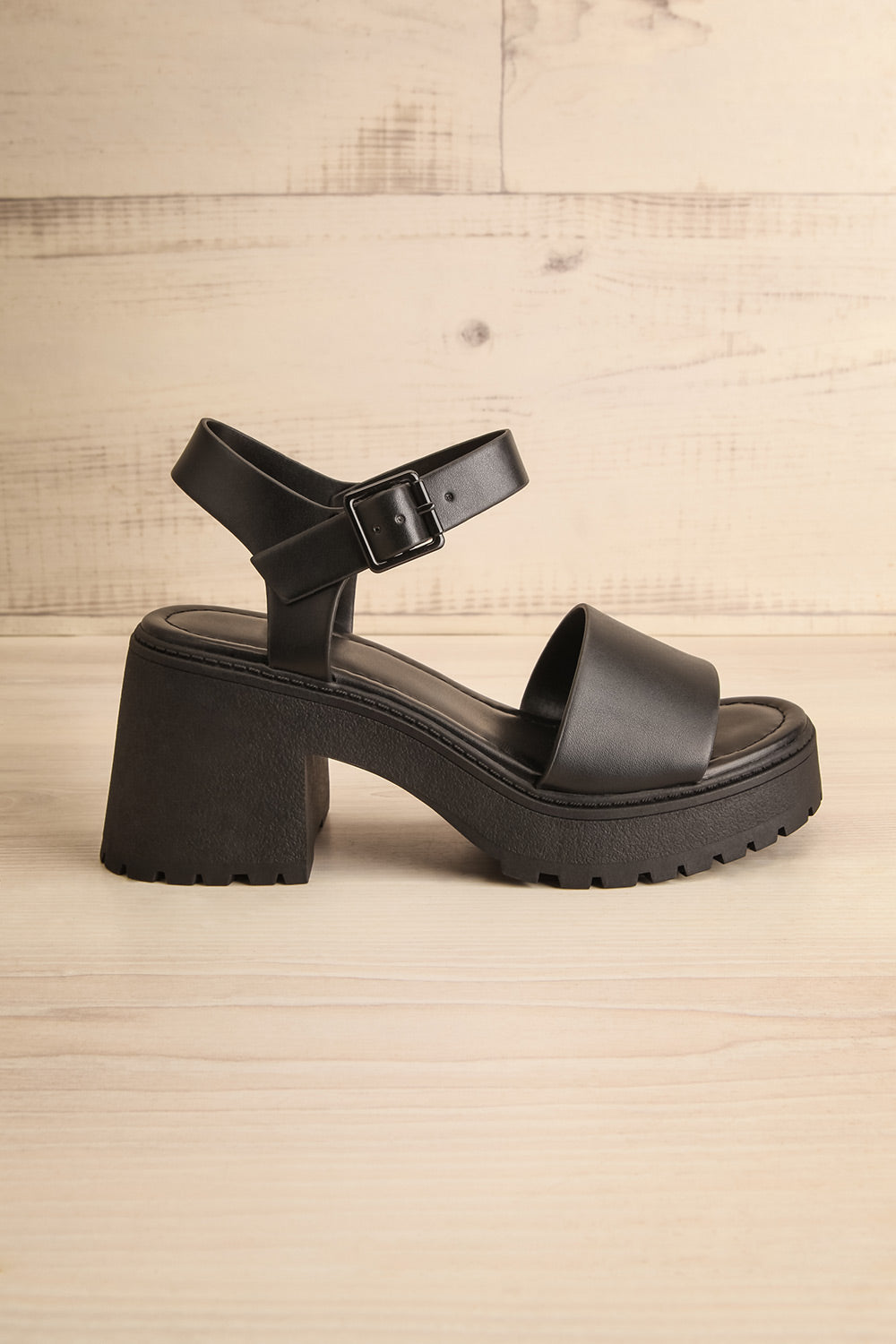 Boomer Black Platform Heeled Sandals | La petite garçonne side view