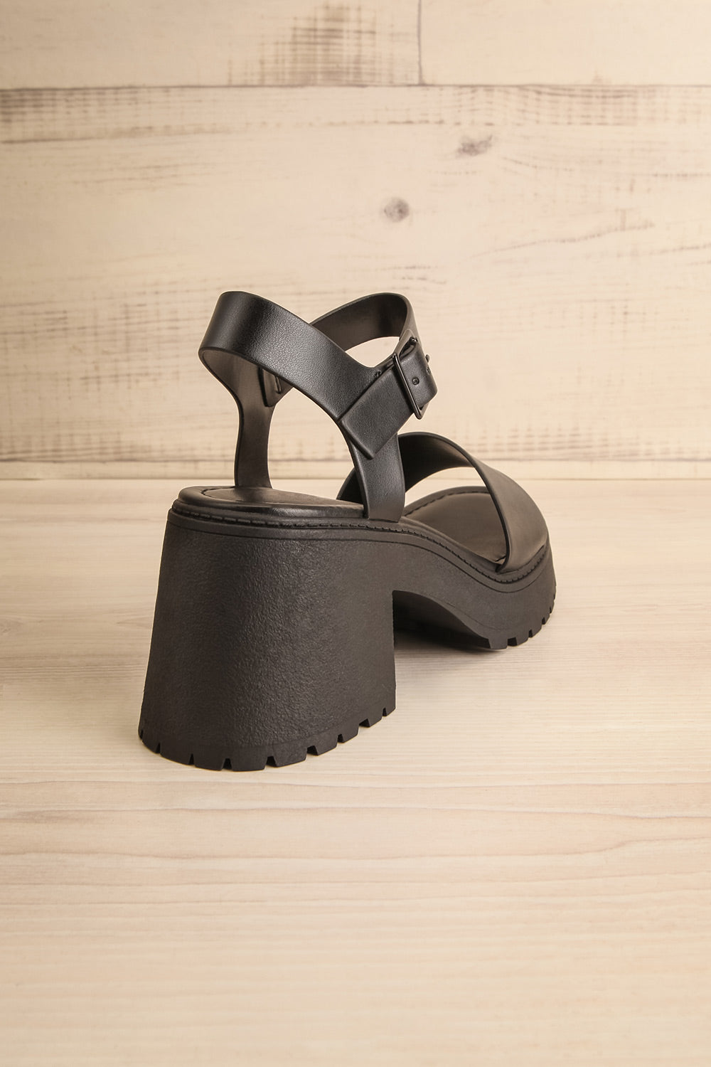 Boomer Black Platform Heeled Sandals | La petite garçonne back view