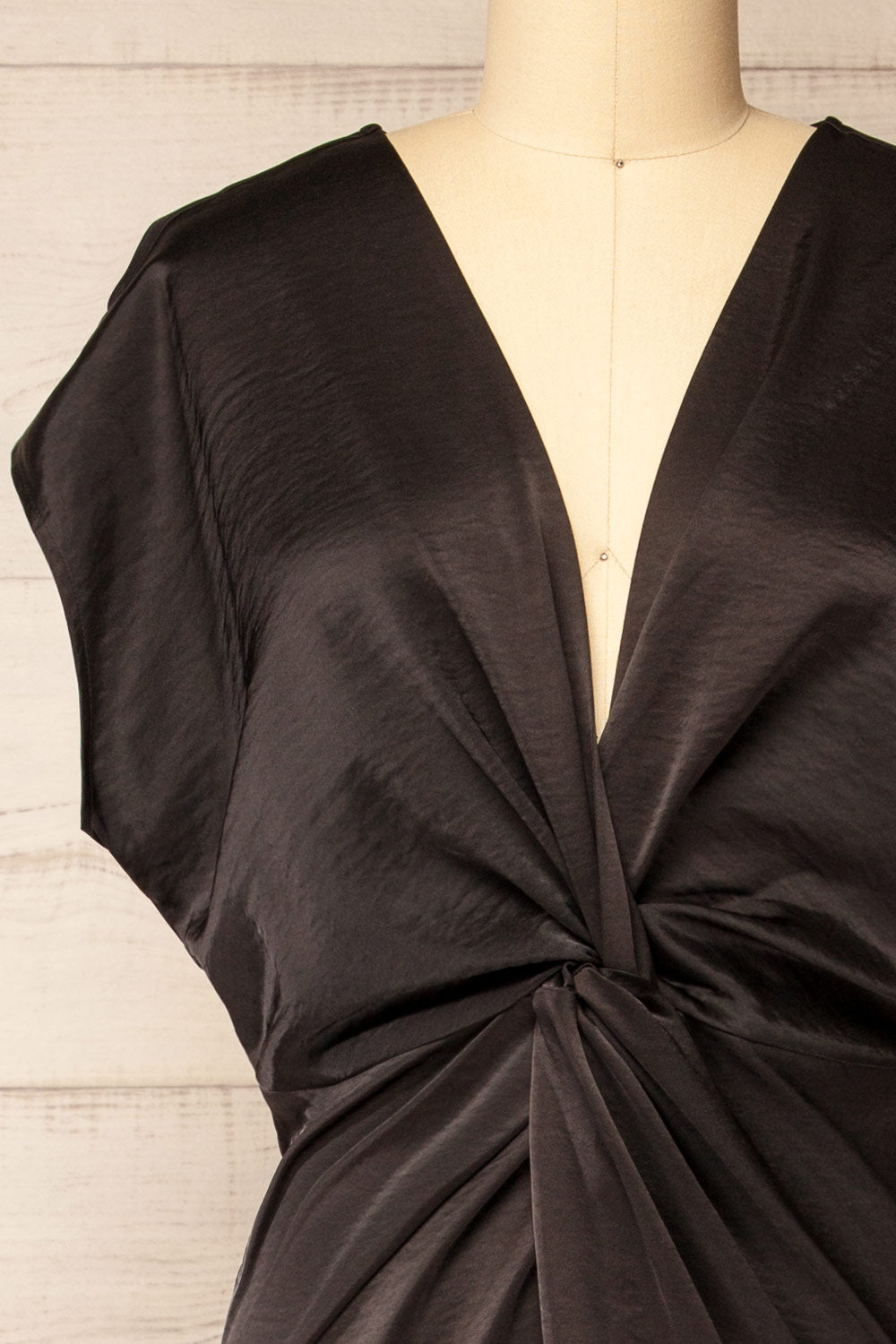 Bossie Black Long Satin Dress w/ Knot Effect | Boutique 1861 front