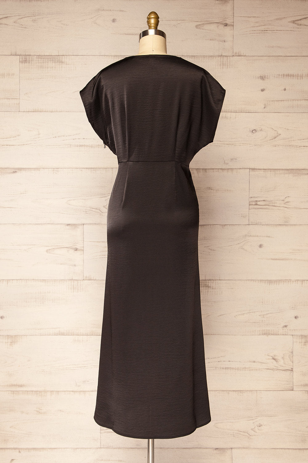 Bossie Black Long Satin Dress w/ Knot Effect | Boutique 1861  back view