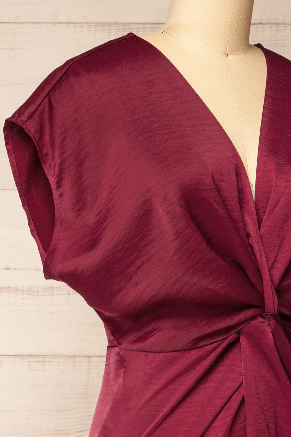 Bossie Burgundy Long Satin Dress w/ Knot Effect | Boutique 1861 side