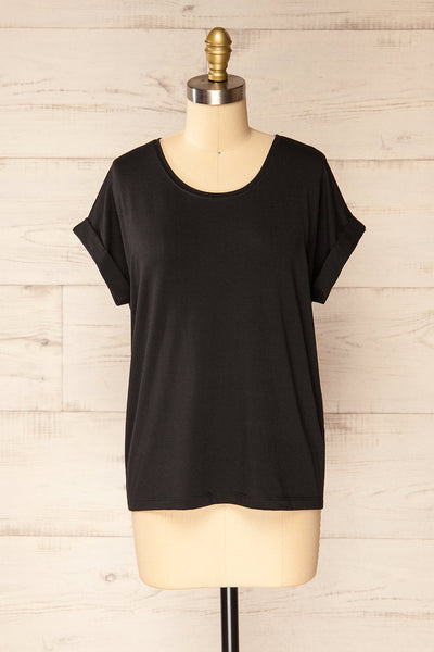 Bossugan Black Round Neck T-Shirt | La petite garçonne front view
