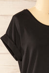 Bossugan Black Round Neck T-Shirt | La petite garçonne side close-up