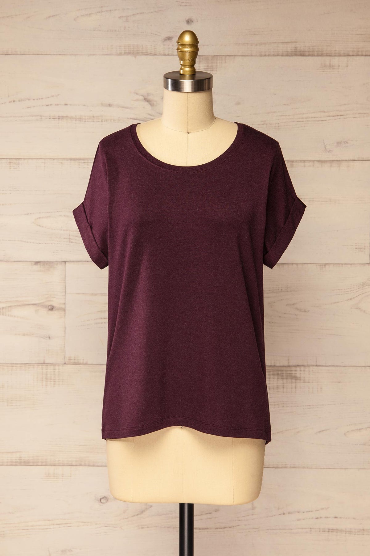 front view of Bossugan Purple Round Neck T-Shirt at La petite garçonne