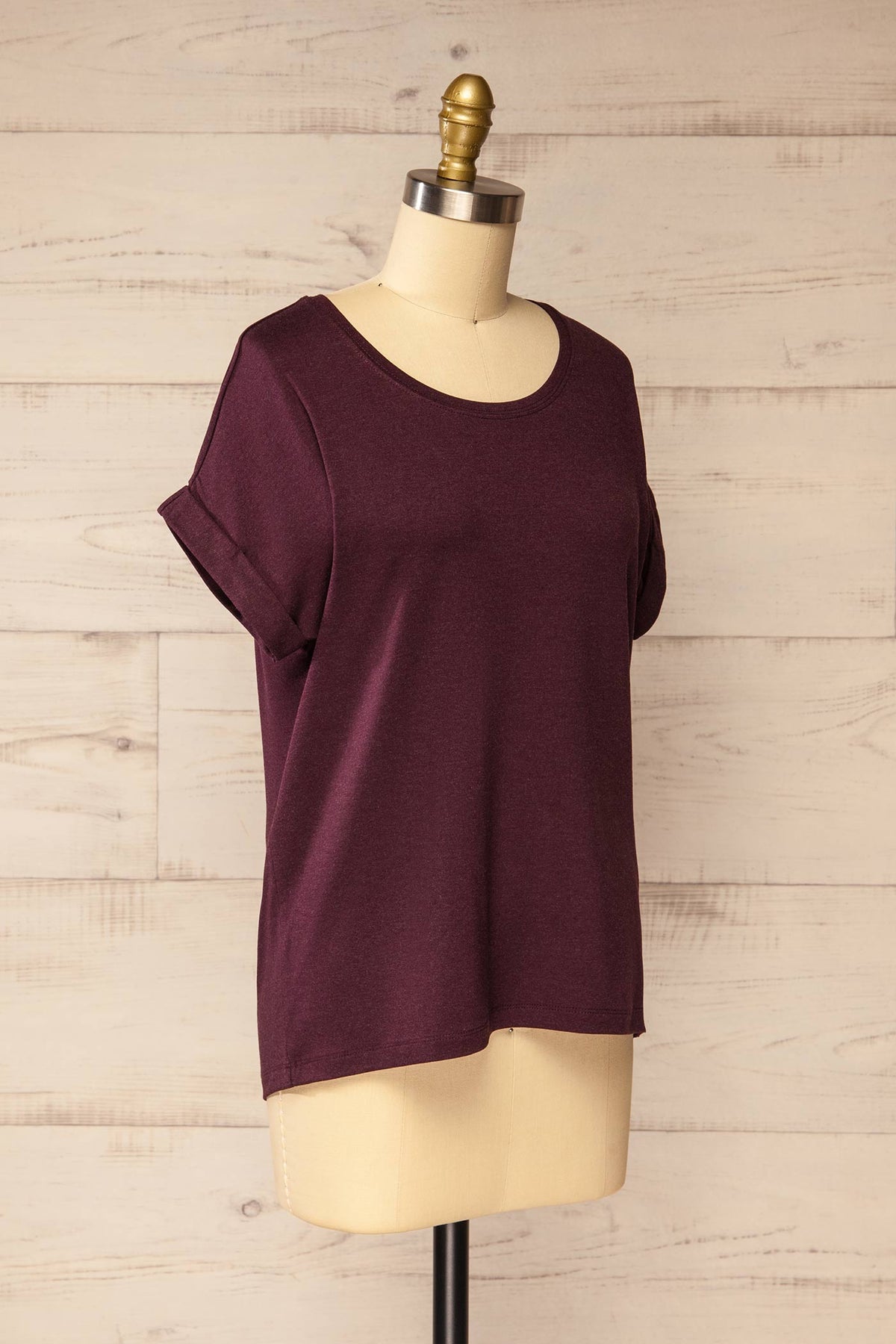 side  view of Bossugan Purple Round Neck T-Shirt at La petite garçonne