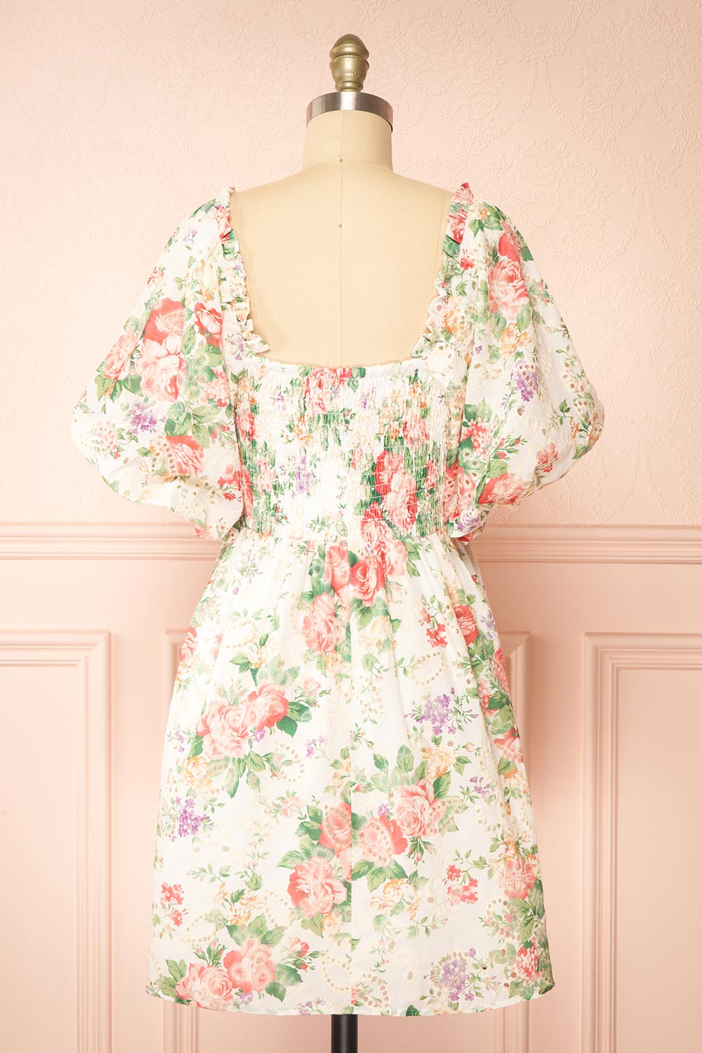 Bouqina Short Floral Dress w/ Puffy Sleeves | Boutique 1861 back view