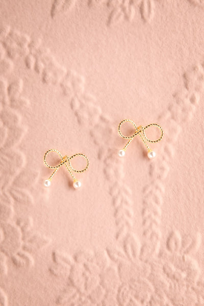 Bowa Gold Bow Earrings w/ Pearls | Boutique 1861
