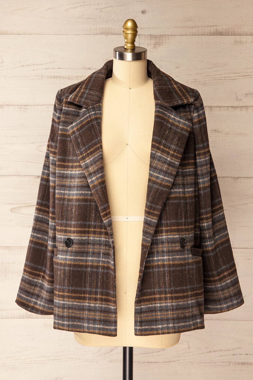 Bowen Brown Plaid Fuzzy Blazer Jacket | La petite garçonne open view