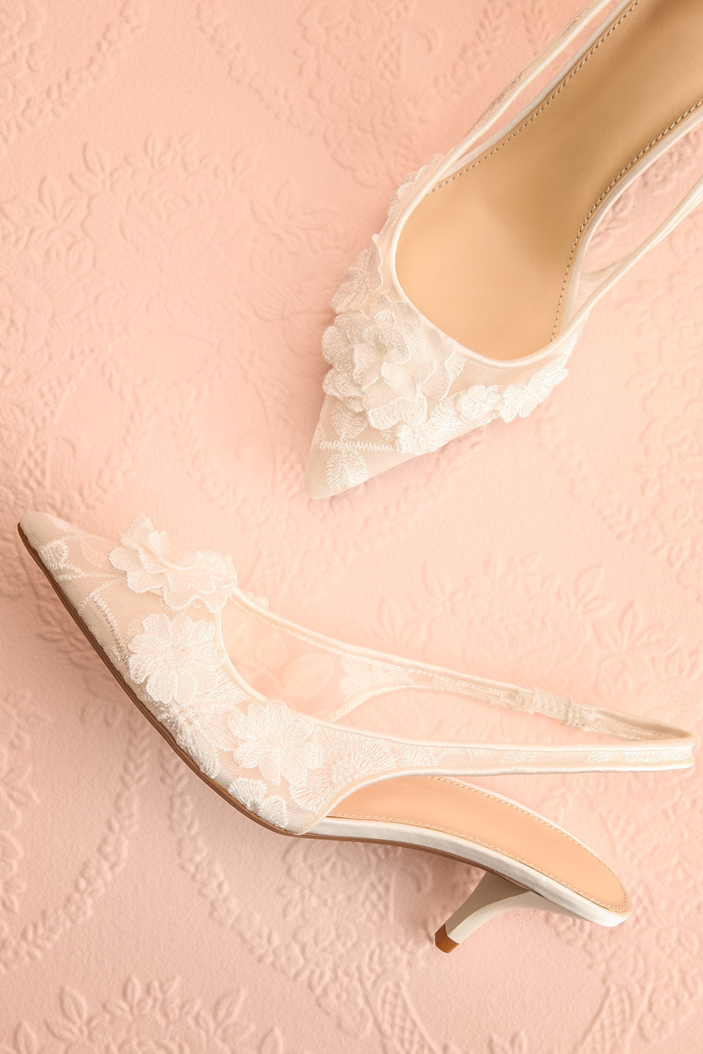 Brandy White Bridal Slingback Kitten Heels | Boudoir 1861 flat lay