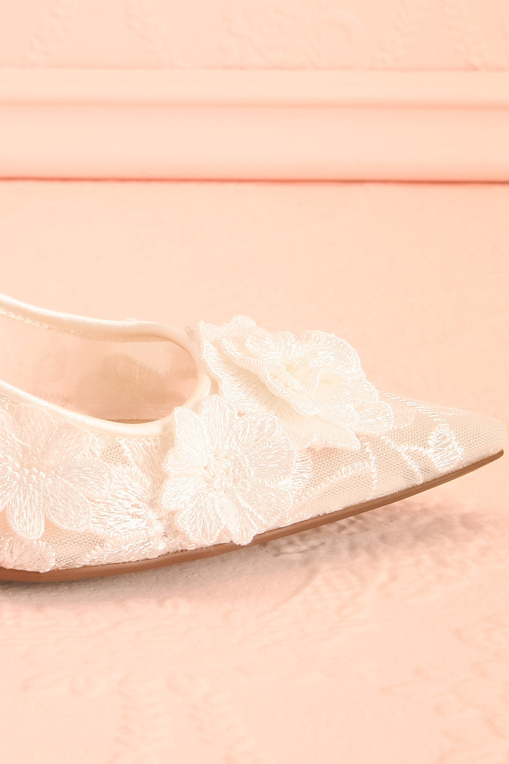 Brandy White Bridal Slingback Kitten Heels | Boudoir 1861  front close-up