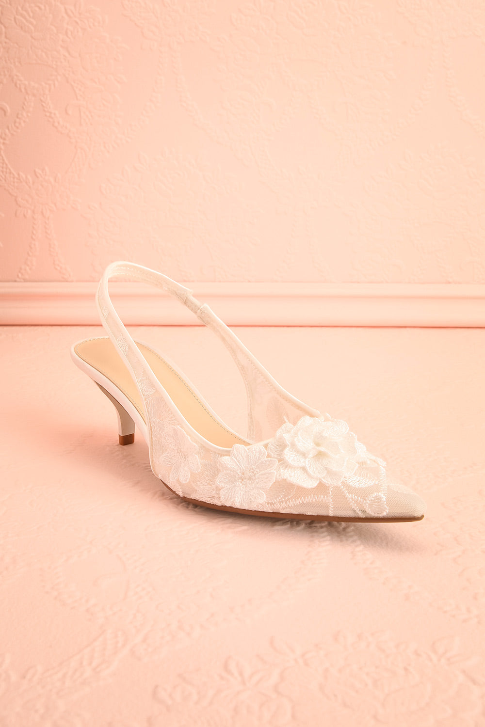 Brandy White Bridal Slingback Kitten Heels | Boudoir 1861  side