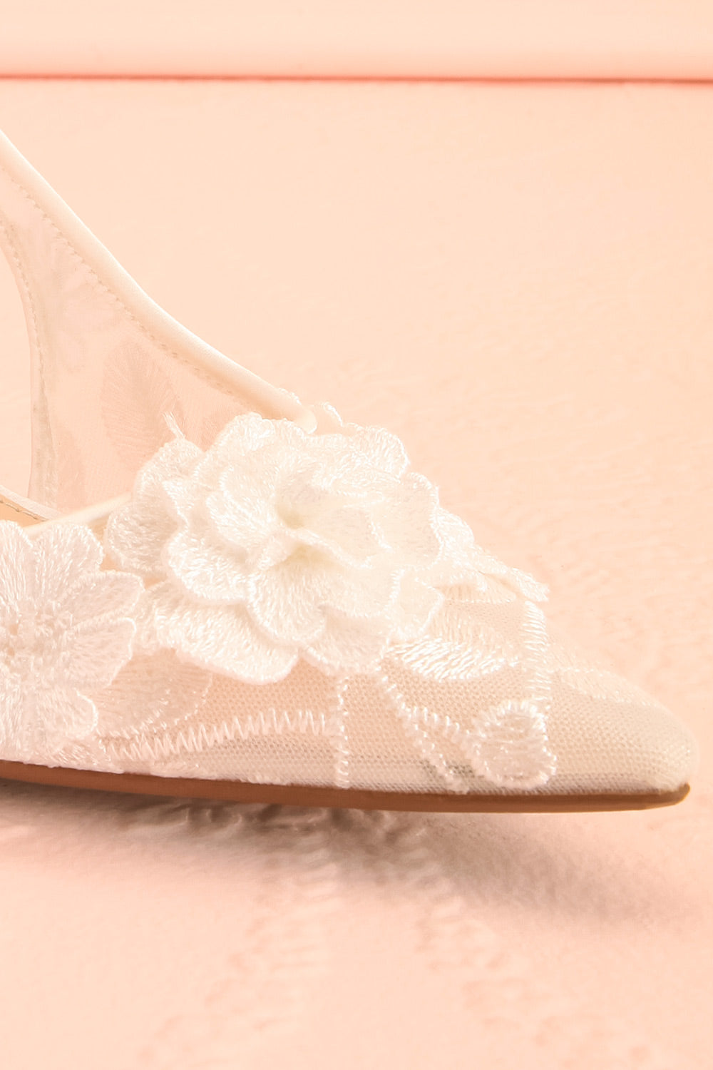 Brandy White Bridal Slingback Kitten Heels | Boudoir 1861 side close-up
