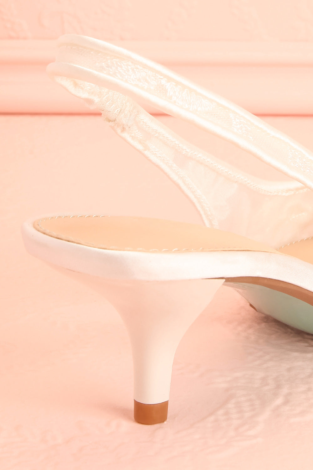 Brandy White Bridal Slingback Kitten Heels | Boudoir 1861 back close-up