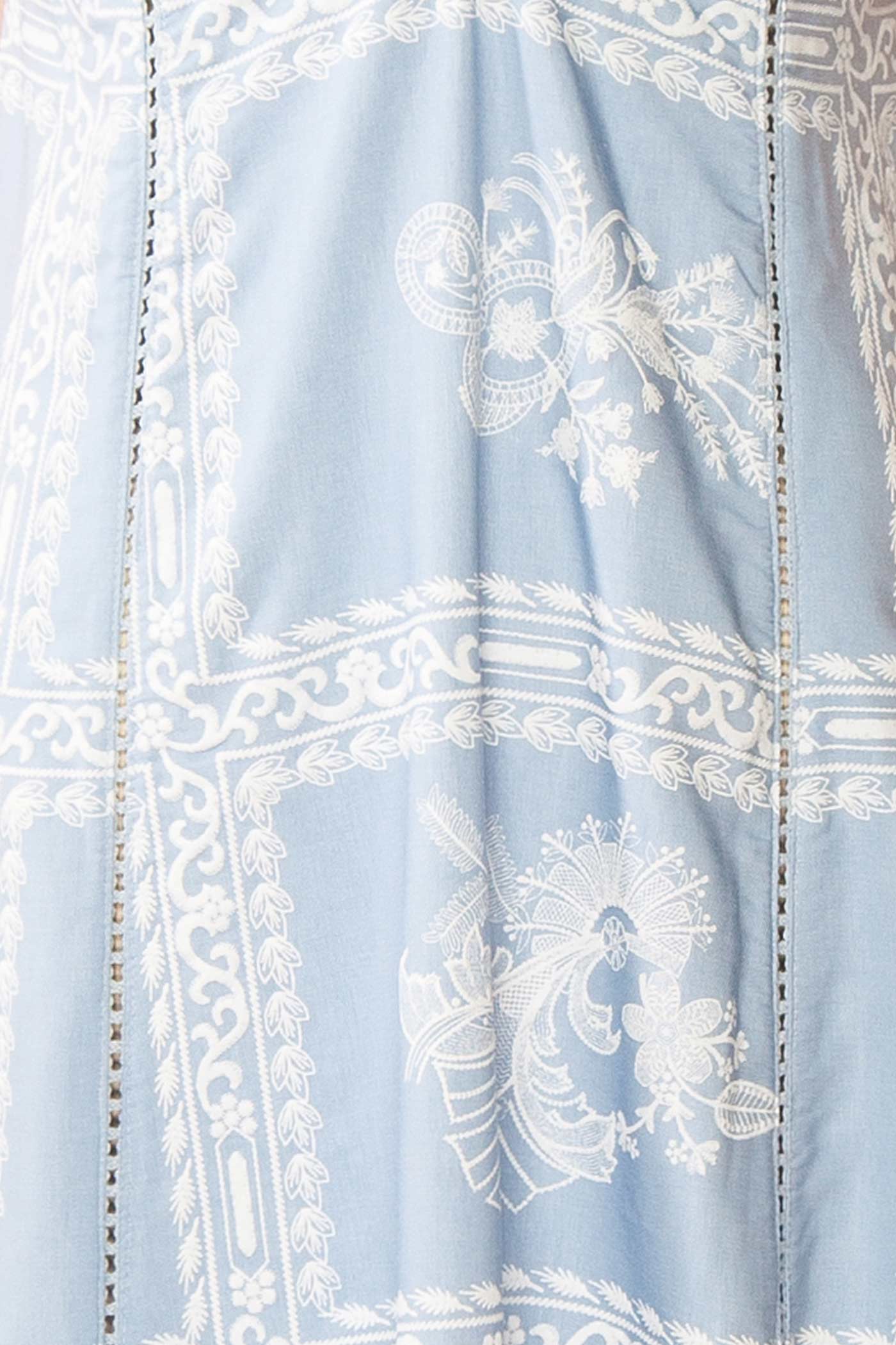 Close-up Branwyn Light Blue Maxi Dress with Open Back at la boutique 1861
