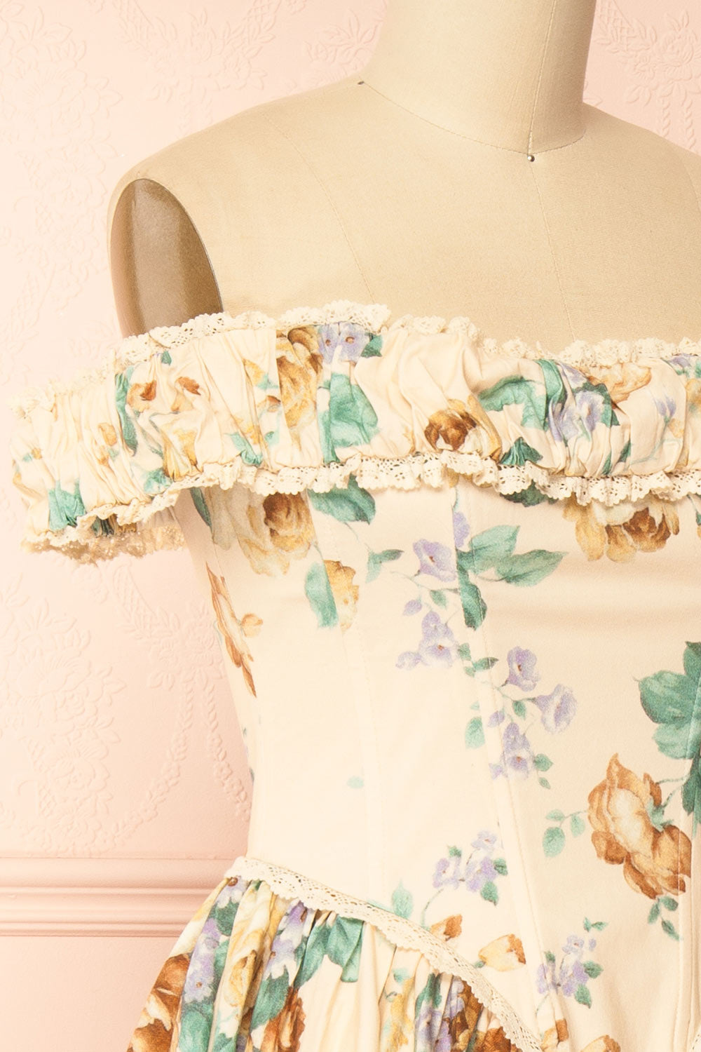 Breena Beige Vintage Floral Long Dress with Pockets | Boutique 1861 side