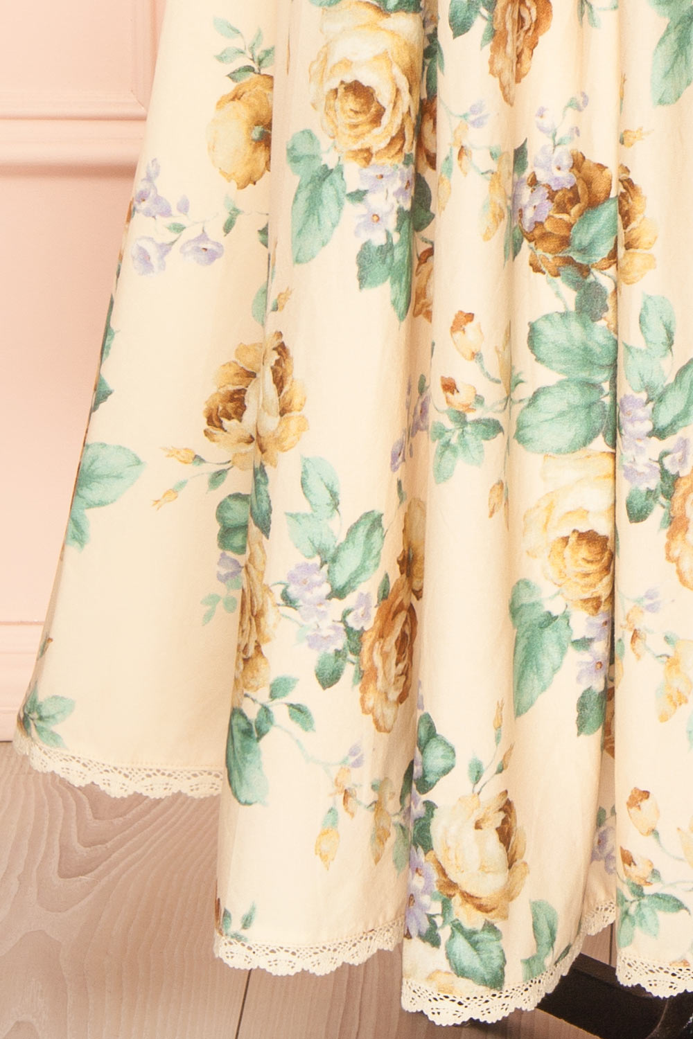 Breena Beige Vintage Floral Long Dress with Pockets | Boutique 1861 bottom