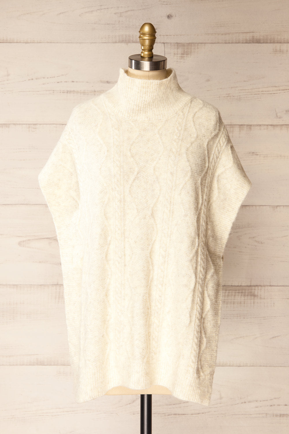 Brehat Ivory Knit Poncho | La petite garçonne front view