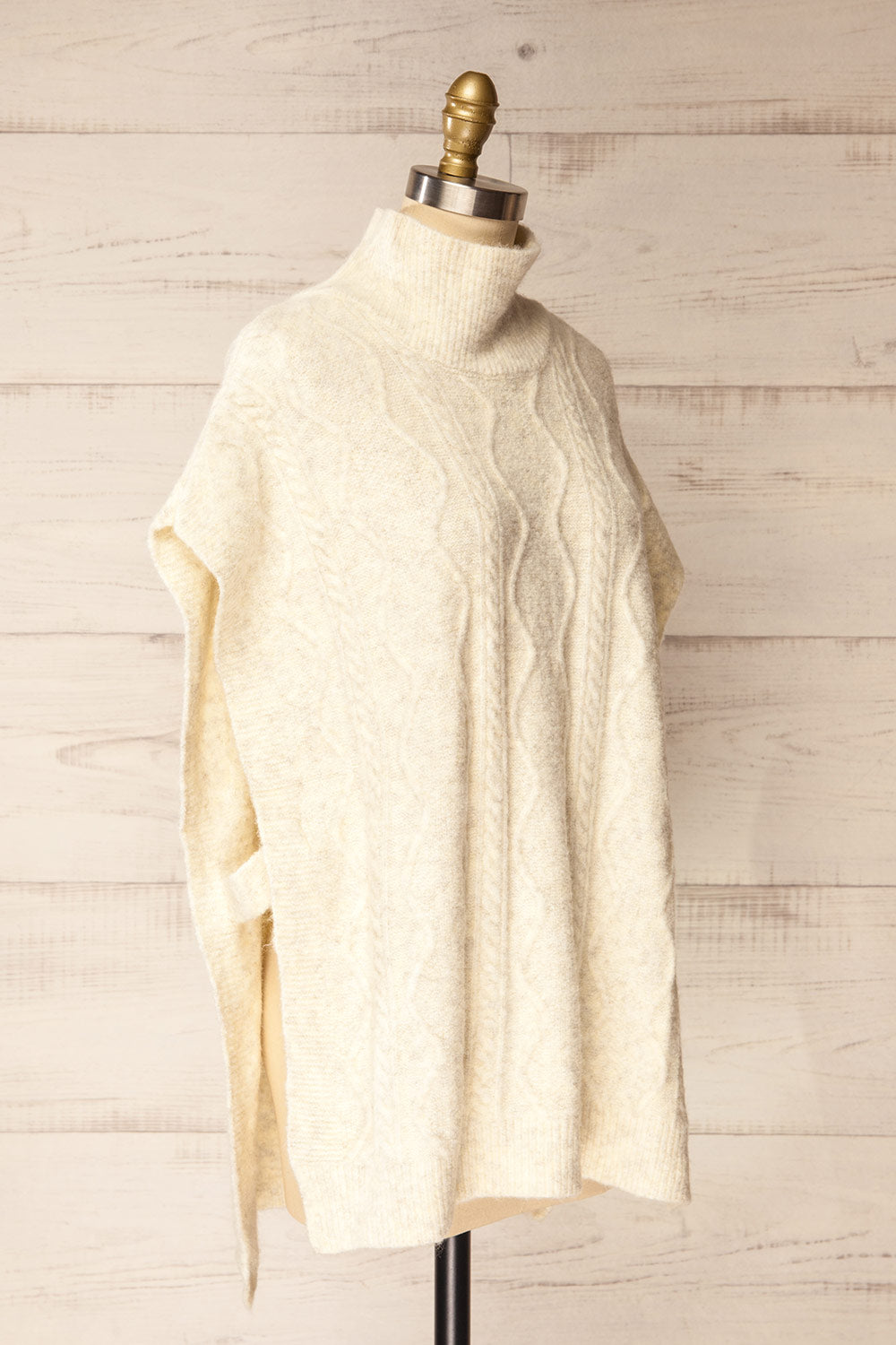 Brehat Ivory Knit Poncho | La petite garçonne side view